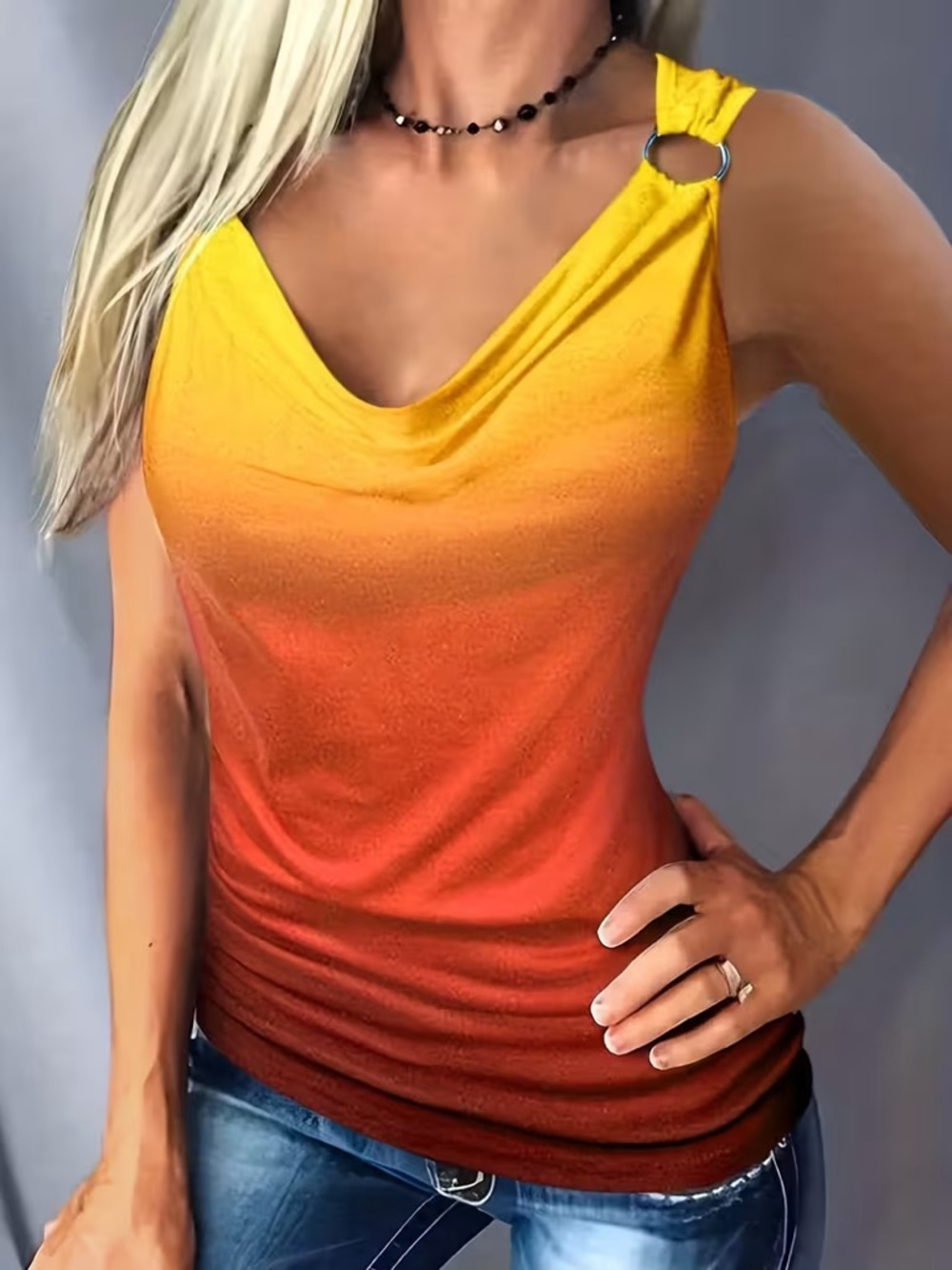 SHEIN Curvy Gradient Ring-Shoulder Cowl Neck Tank Top- Sz 1X